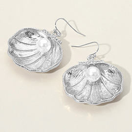 Pearl Pointed Textured Metal Shell Dangle Earrings