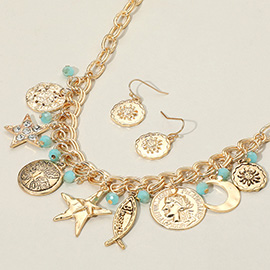 Blessed Star Crescent Religious Medal Station Statement Necklace
