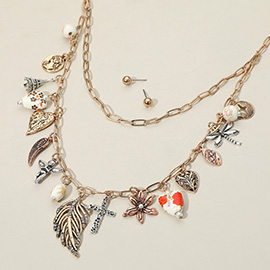Boho Leaf Angel Flower Cross Pearl Heart Star Dragonfly Horseshoe Pendant Station Layered Necklace