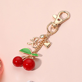 Cherry Bow Heart Charm Embellished Keychain / Bag Charm