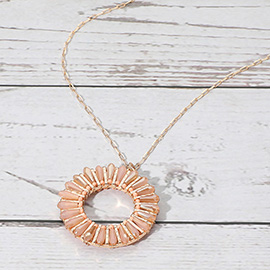 Faceted Beaded Ring Pendant Long Necklace