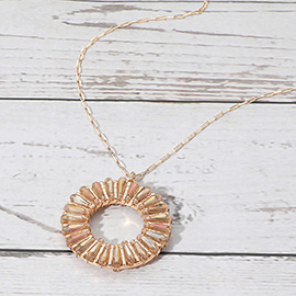 Faceted Beaded Ring Pendant Long Necklace