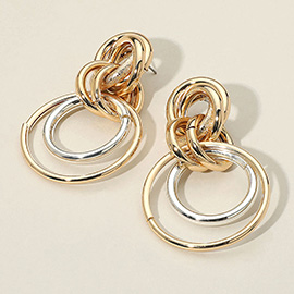 Two Tone Chunky Metal Interlocking Layered Hoop Drop Earrings