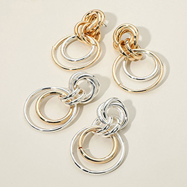 Two Tone Chunky Metal Interlocking Layered Hoop Drop Earrings