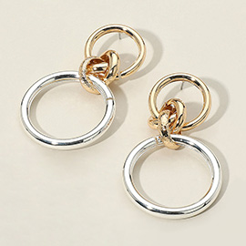 Two Tone Metal Knot Link Ring Earrings