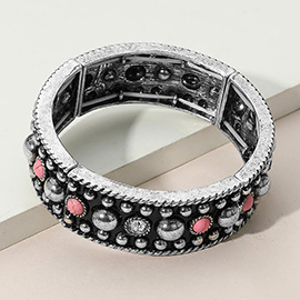 Western Stone Metal Stud Embellished Stretch Bracelet