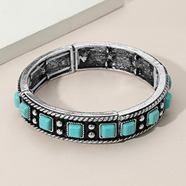 Western Square Stone Studded Stretch Bracelet