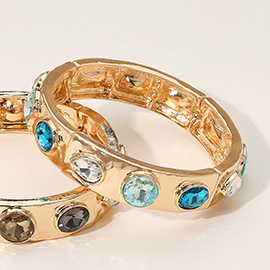 Teardrop Oval Round Stone Embellished Stretch Bracelet