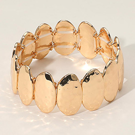 Hammered Oval Metal Plate Beaded Stretch Bracelet