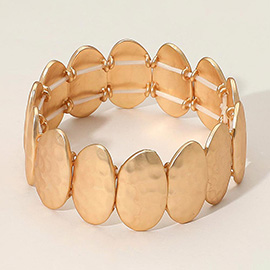 Hammered Oval Metal Plate Beaded Stretch Bracelet