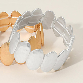 Hammered Oval Metal Plate Beaded Stretch Bracelet