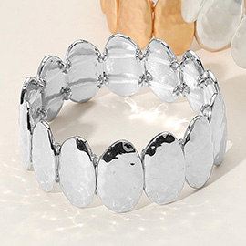Hammered Oval Metal Plate Beaded Stretch Bracelet