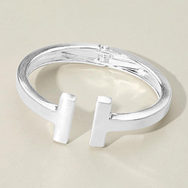 Brushed Metal T Tip Hinged Cuff Bracelet