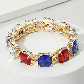American USA Cushion Square Stone Stretch Evening Bracelet