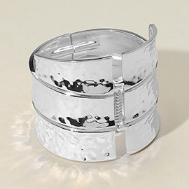 Bold Wide Textured Metal Hinged Bangle Bracelet
