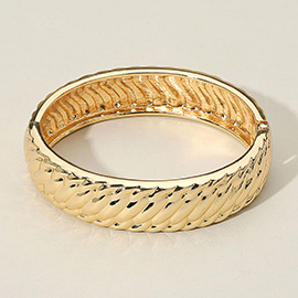Twisted Textured Metal Hinged Bangle Bracelet