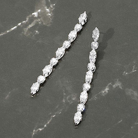 Marquise Round CZ Stone Cluster Link Drop Evening Earrings