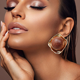 Chunky Wooden Ball Metal Plate Earrings