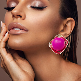 Chunky Wooden Ball Metal Plate Earrings