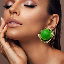 Chunky Wooden Ball Metal Plate Earrings