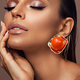 Chunky Wooden Ball Metal Plate Earrings