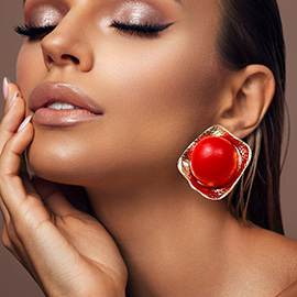 Chunky Wooden Ball Metal Plate Earrings