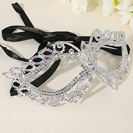 Rhinestone Paved Open Marquise Around Cat Eye Masquerade Mask
