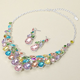 Teardrop Marquise Stone Cluster Embellished Evening Necklace