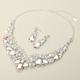 Teardrop Stone Cluster Embellished Collar Evening Necklace