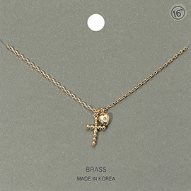 Metal Bubble Cross Stone Pointed Heart Pendant Necklace
