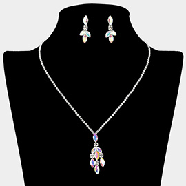 Marquise Stone Cluster Pendant Rhinestone Paved Necklace