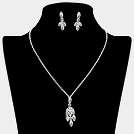 Marquise Stone Cluster Pendant Rhinestone Paved Necklace