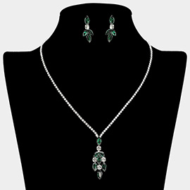 Marquise Stone Cluster Pendant Rhinestone Paved Necklace