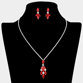 Marquise Stone Cluster Pendant Rhinestone Paved Necklace