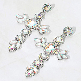 Glass Stone Cluster Cross Dangle Evening Earrings