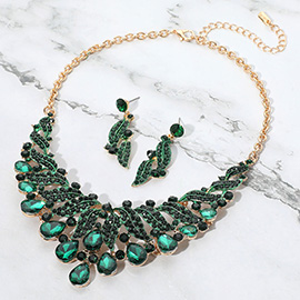 Teardrop Stone Cluster Rhinestone Paved Embellished Collar Evening Necklace