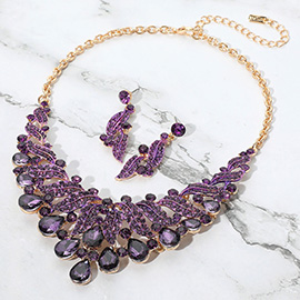 Teardrop Stone Cluster Rhinestone Paved Embellished Collar Evening Necklace
