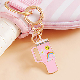 Enamel Rainbow Smile Face Flower Tumbler Back Engraved Keychain / Bag Charm