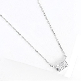 Gold Dipped CZ Baguette Stone Pendant Necklace
