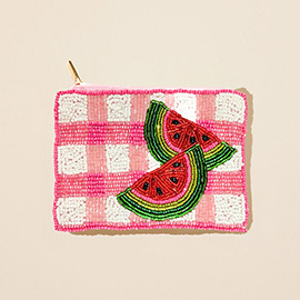 Watermelon Checkered Seed Beaded Mini Pouch Bag