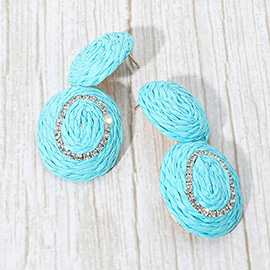 Rhinestone Accent Raffia Wrapped Oval Dangle Earrings