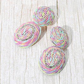 Rhinestone Accent Raffia Wrapped Oval Dangle Earrings