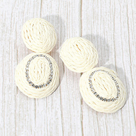 Rhinestone Accent Raffia Wrapped Oval Dangle Earrings