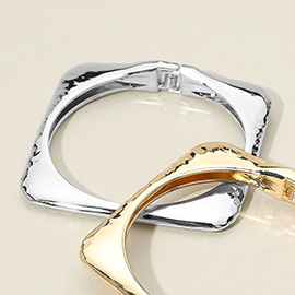 Hammered Metal Square Hinged Bangle Bracelet