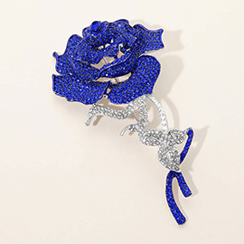 Stone Paved Rose Stem Pin Brooch