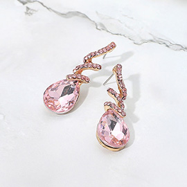 Teardrop Glass Stone Drop Stone Paved Swirl Evening Earrings