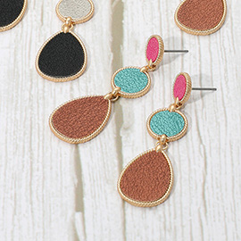 Faux Leather Metal Abstract Plate Link Dangle Earrings