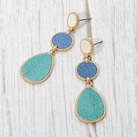 Faux Leather Metal Abstract Plate Link Dangle Earrings