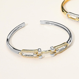 Stone Paved Double Hardware Accent Cuff Bracelet