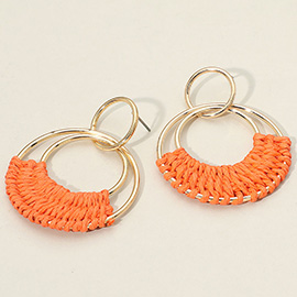Raffia Wrapped Ring Dangle Earrings